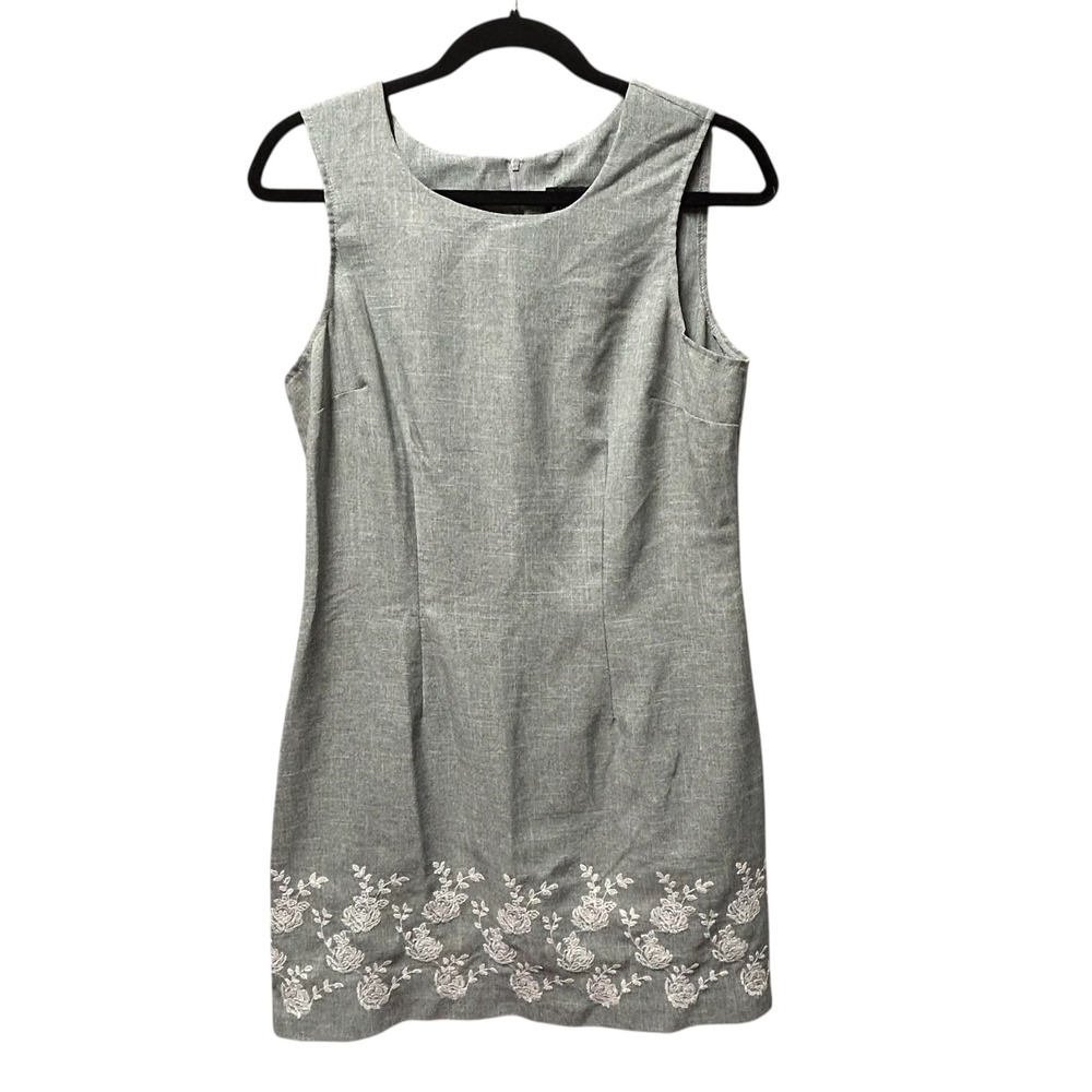 City Studio Gray Embroidered Sleeveless Dress Women's Size 13 Career USA Vintage